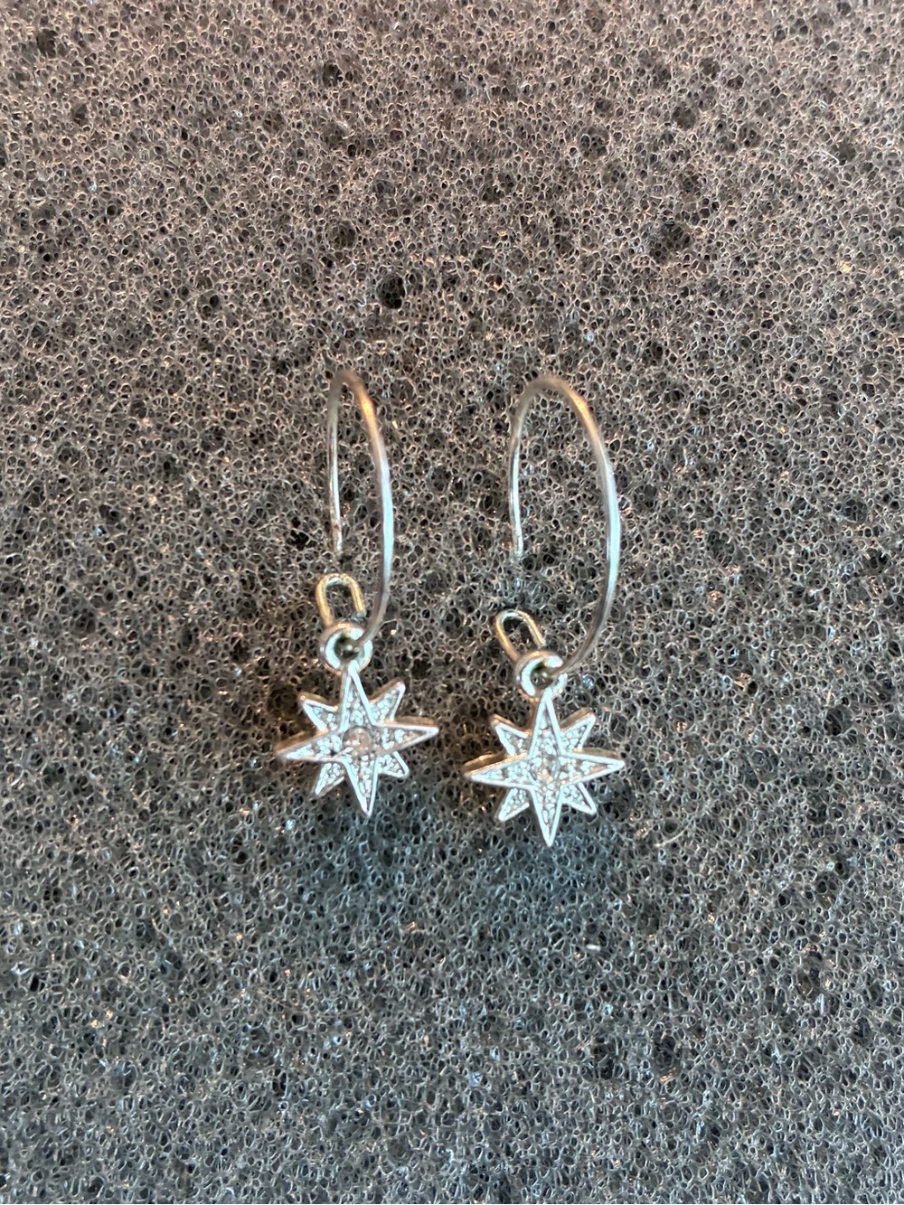 Silver Tone Crystal Starburst Dangle Earrings Celestial Rhinestone